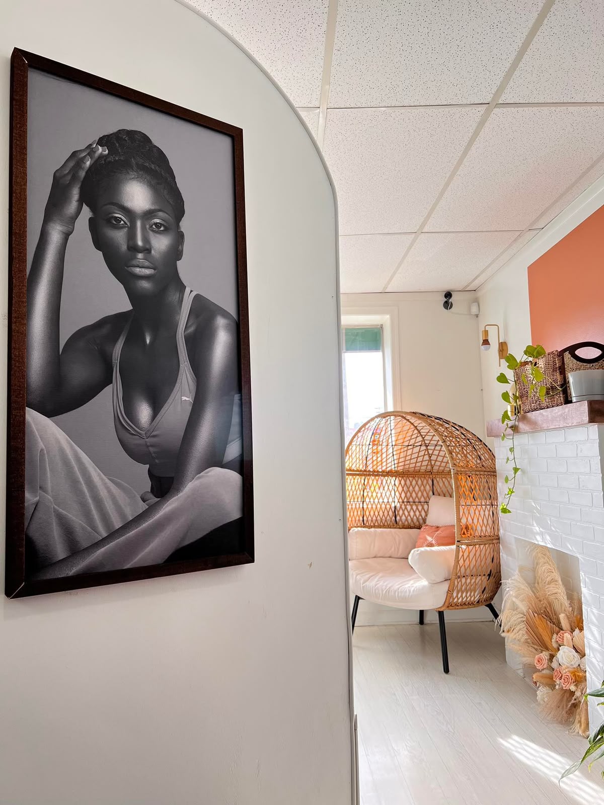 Framed portrait in the salon interior